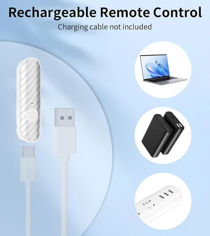 Phone Tripod Chargeable Remote,Wireless Remote,Shutter Compatible with iOS 5.0+ & Android 7.0+ Smartphones（White）