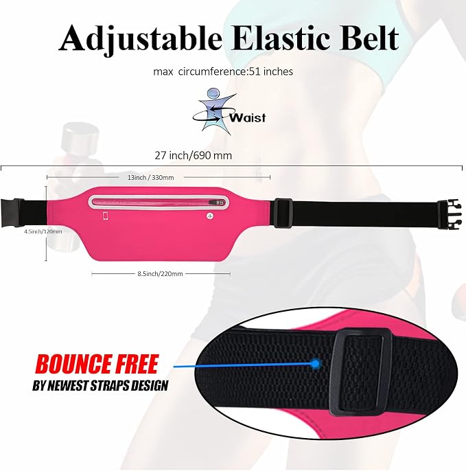 Fanny Packs for Women,Waterproof Fanny Pack for Men,Adjustable Running Belt Waist Pack Slim Expandable Pocket Belt,iPhone Running Holder Cell Phone Elastic Waist Pouch Bag for Galaxy Pink