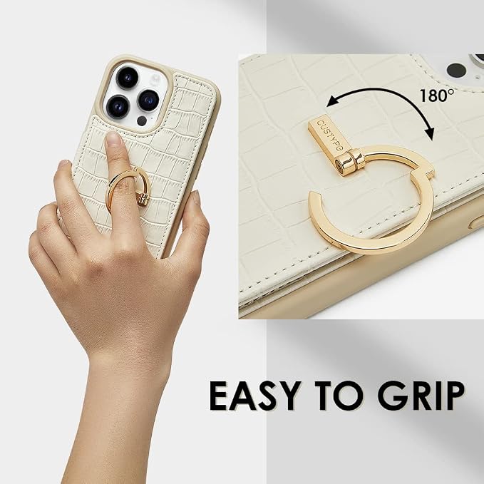 CUSTYPE for iPhone 13 Pro Max Wallet Case with Card Holder, Leather Protective Case with Ring Holder Kickstand Card Slots for Women and Men for iPhone 13Pro Max 6.7"-Beige