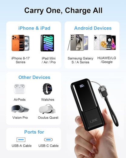 Mini Portable Charger,Small 22.5W PD Power Bank,10000mAh USB C in&Out Fast Charging Pocket Size Battery Pack,Travel Essentials Phone Charger for iPhone 17 16 15 Pro Air,Samsung S24,Android,iPad etc