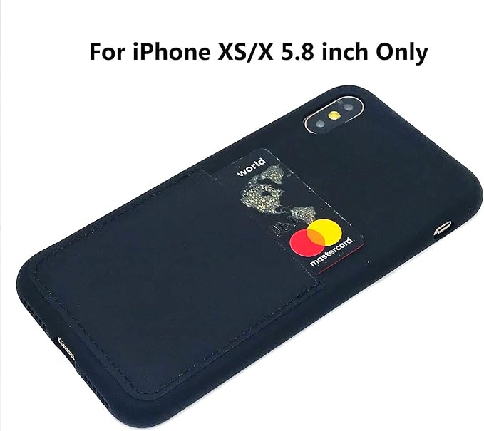 Ultra Slim Liquid Silicone Case Compatible for iPhone Xs/X 10(5.8 inch) with Card Holder Slot Ultra-Slim Thin Soft Wallet Cover Compatible for iPhone XS/X/10 with Screen Protector(Black)
