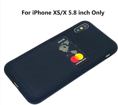 Ultra Slim Liquid Silicone Case Compatible for iPhone Xs/X 10(5.8 inch) with Card Holder Slot Ultra-Slim Thin Soft Wallet Cover Compatible for iPhone XS/X/10 with Screen Protector(Black)