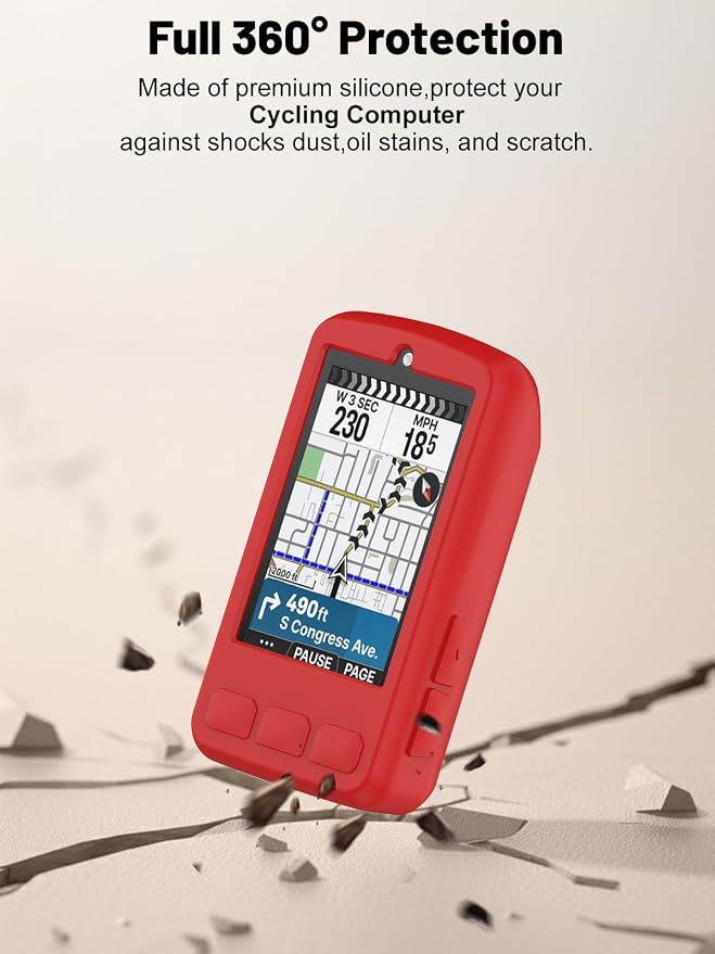 Silicone Protective Case for Wahoo ELEMNT Bolt V3 Cycling Computer, Full-Body Protective Cover with Precise Cutout, Shockproof Dustproof Protector Sleeve & Scratch-Resistant Sleeve (Red)