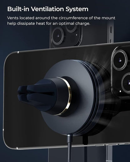 iOttie Velox Mini MagSafe Compatible Air Vent Car Mount in Midnight Blue with Wireless Charging. Compatible with MagSafe iPhones Including iPhone 12/13/14/15/16/17 Series (Car Charger Included)