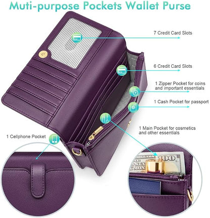 nuoku Women Small Crossbody Bag Cellphone Purse Wallet with RFID Card Slots 2 Straps Wristlet