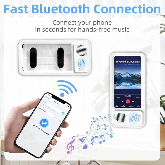 Shower Phone Holder with Bluetooth Speaker - Waterproof Wall-Mounted Shower Phone Case, Hands-Free Music Playback, Anti-Fog & Sensitive Touchscreen Case Stand for Phones Accessories Gift for Men Women