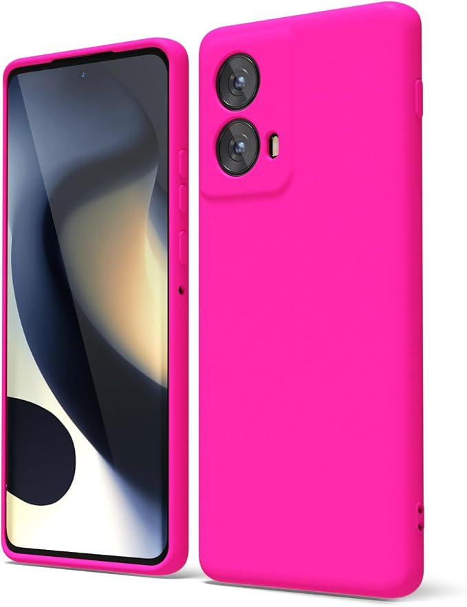 oakxco for Motorola Moto Edge 2024 Phone Case Liquid Silicone, Thin Slim Soft Rubber Gel TPU Plain Protective Simple Cover for Women Girl Cute, Matte Solid Color Aesthetic, Hot Pink