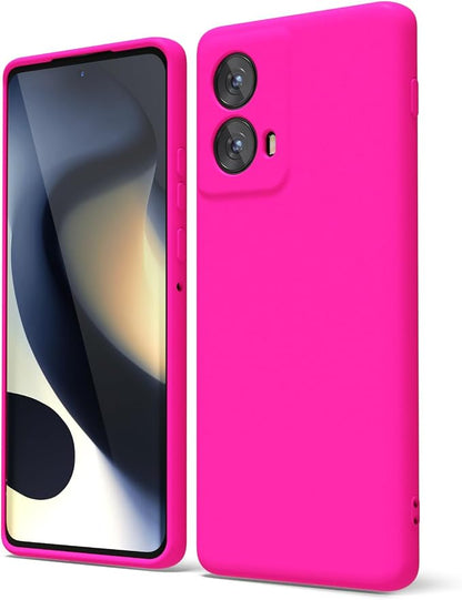 oakxco for Motorola Moto Edge 2024 Phone Case Liquid Silicone, Thin Slim Soft Rubber Gel TPU Plain Protective Simple Cover for Women Girl Cute, Matte Solid Color Aesthetic, Hot Pink