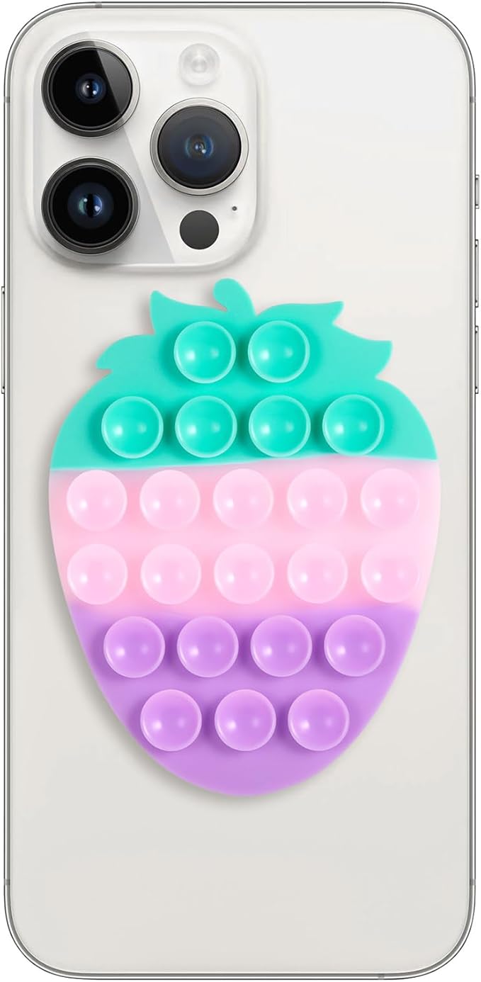 Silicone Phone Grip, 23 Suction Cups, Suitable for Selfies and Videos on Mirrors, bathrooms and Smooth Surfaces, Compatible with iPhone, Samsung(Strawberry Shaped, Colorful)