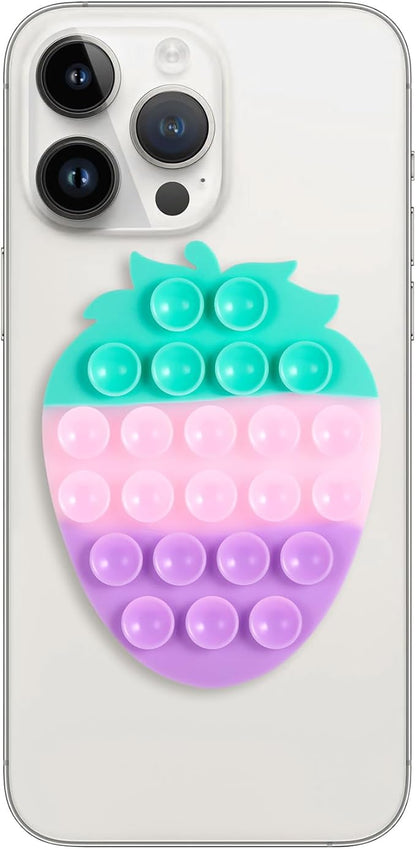 Silicone Phone Grip, 23 Suction Cups, Suitable for Selfies and Videos on Mirrors, bathrooms and Smooth Surfaces, Compatible with iPhone, Samsung(Strawberry Shaped, Colorful)