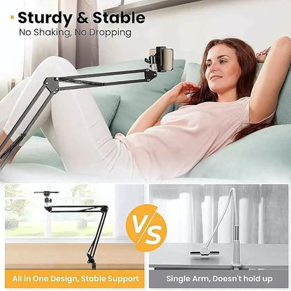 2 in 1 Gooseneck Phone Holder for Bed - Ultra Sturdy Cell Phone Stand for Desk Kindle Holder for Bed Flexible Arm Clamp Tablet Mount Stand fits iPhone iPad Switch Kindle Device Black