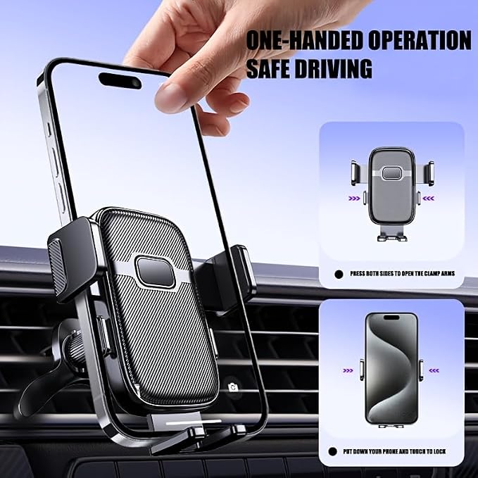 Car Phone Mount, 360° Rotatable Air Vent Holder, One-Hand Release, 4.2-7.2 Inch Smartphones, Black