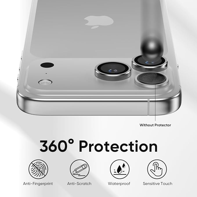 FLOLAB NanoArmour Anti-Reflective for iPhone 17 Pro Max/iPhone 17 Pro Camera Lens Protector - Durable Tempered Glass with Aluminum Ring, TruColors, Ultra Clear, Easy Install - Silver
