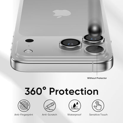 FLOLAB NanoArmour Anti-Reflective for iPhone 17 Pro Max/iPhone 17 Pro Camera Lens Protector - Durable Tempered Glass with Aluminum Ring, TruColors, Ultra Clear, Easy Install - Silver