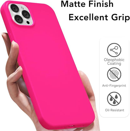 for iPhone 12 Pro Max Case Silicone Compatible with Magsafe Case, Ultra Slim Thin Magnetic Phone Cases Mag Safe, Cute Soft Rubber Gel TPU Matte Plain Wireless Charging Cover for Women, Hot Pink