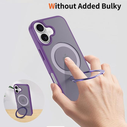 Ultra-Magnetic Stand for iPhone 17 Case [Military Drop Protection] [Compatible with MagSafe] Shockproof Translucent Matte Slim Ring Holder Case for iPhone 17 (Purple)