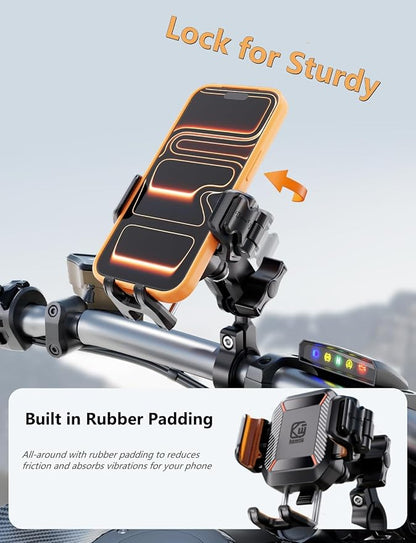 Kewig Motorcycle Phone Mount with Vibration Dampener [Anti-Theft] [Camera Friendly] Bike Phone Holder Handlebar Cradle for Bicycle Scooter ATV, Adjustable Size Fit for 5.4-7.2" Cellphone