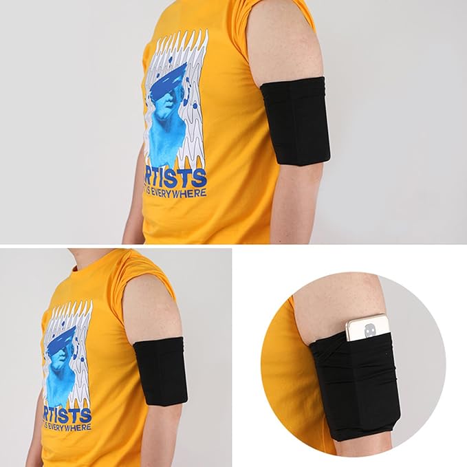 Elastic Running Armband Pouch Comfortable Arm Wrist Band Sleeve Bag Wristband Holder Pouch Case For Hold Phone Keys Card Wristband Holder Pouch Case, Black