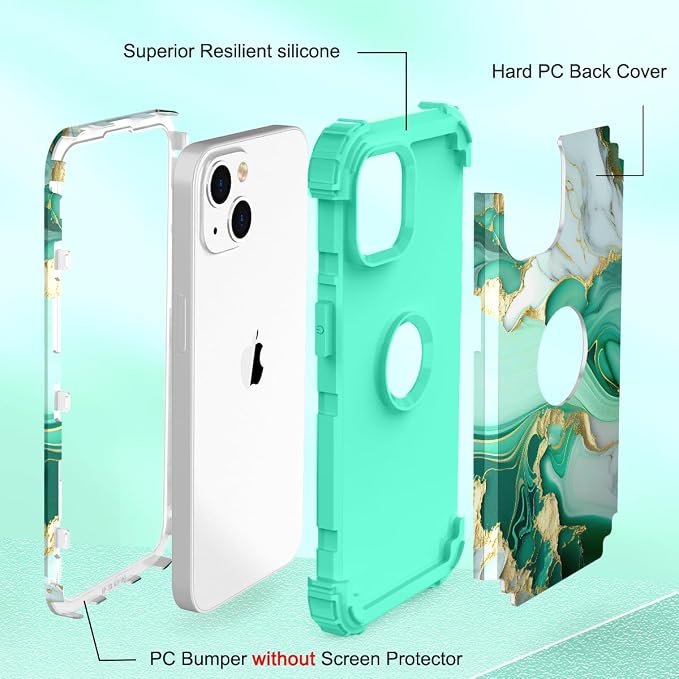 Hocase for iPhone 14 Plus Case, Heavy Duty Shockproof Protection Soft Silicone Rubber+Hard Plastic Bumpers Hybrid Protective Case for iPhone 14 Plus 6.7" 2022 - Mint Green