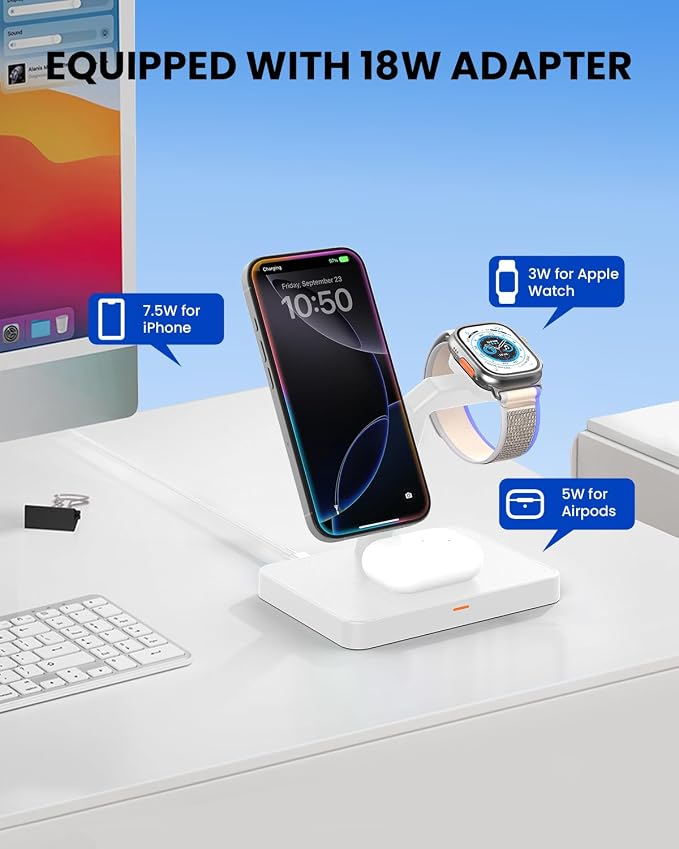 Magnetic Wireless Charger for Apple Devices: CIYOYO 3 in 1 Charging Station for iPhone 16/15/14/13 Pro Max Fast Charger Stand 15W for iWatch 10/9/8/7/Ultra 2/SE AirPods Pro/4/3/2