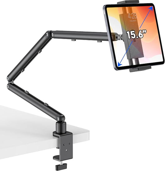 iPad Holder for Desk, Adjustable Tablet Arm iPad Desk Mount with C-Clamp, 30" Foldable Long Arm & 360° Rotation, Fits 4.7"–15.6" i Pad Pro/Air/Mini, Phones & 15.6" Portable Monitors for Desk/Bed Use