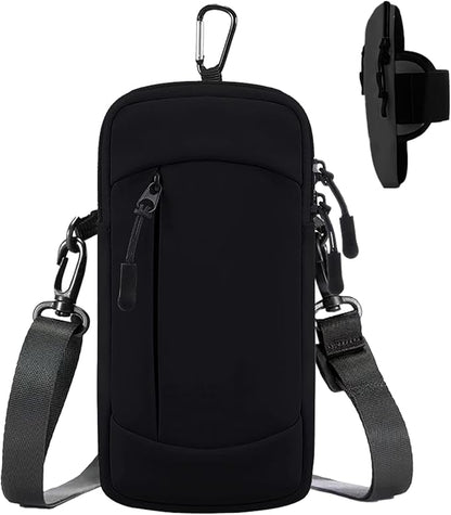 Cell Phone Crossbody Bag with Arm Band, Waterproof Phone Holder Pouch Fits iPhone & Android up to 7'', Small Sling Shoulder Purse for Running, Hiking, Travel, Workout (Black)
