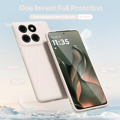 oakxco for Motorola Moto Edge 2025 Phone Case Liquid Silicone, Thin Slim Soft Rubber Gel TPU Plain Protective Simple Cover for Women Girl Cute, Matte Solid Color Aesthetic, Beige Stone