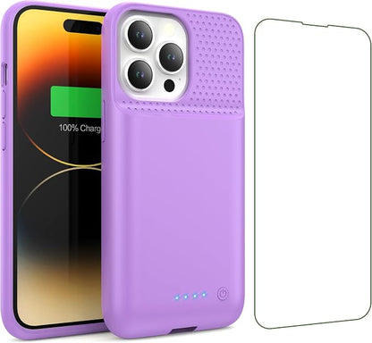 Battery Case for iPhone 13/13Pro/14,7500mah Ultra-Slim Protective Charging Case,Portable Rechargeable Expandable Battery Charger Cover Compatible with iPhone 13/13Pro/14 (6.1 Inch)-Purple