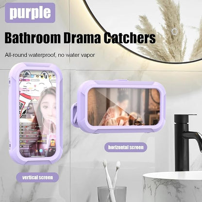 360° Rotatable Retractable Adjustable Shower Phone Case Holder,Anti-fog HD & sensitive screen ,Wall Mounted Phone Holder for Bathroom Mirror Bathtub Kitchen,Shower Accessories for 4-7" Phones (purple)
