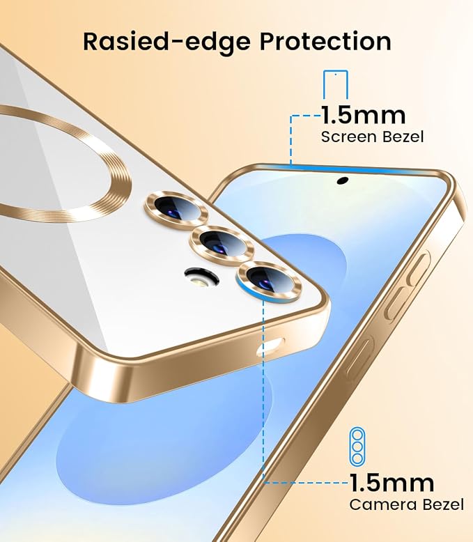 Slim Thin for Samsung Galaxy S25 Plus Clear Case, Compatible with MagSafe, Built-in Camera Lens Protector, Shockproof Protective Phone Case, Electroplated Bumper Cover, Gold