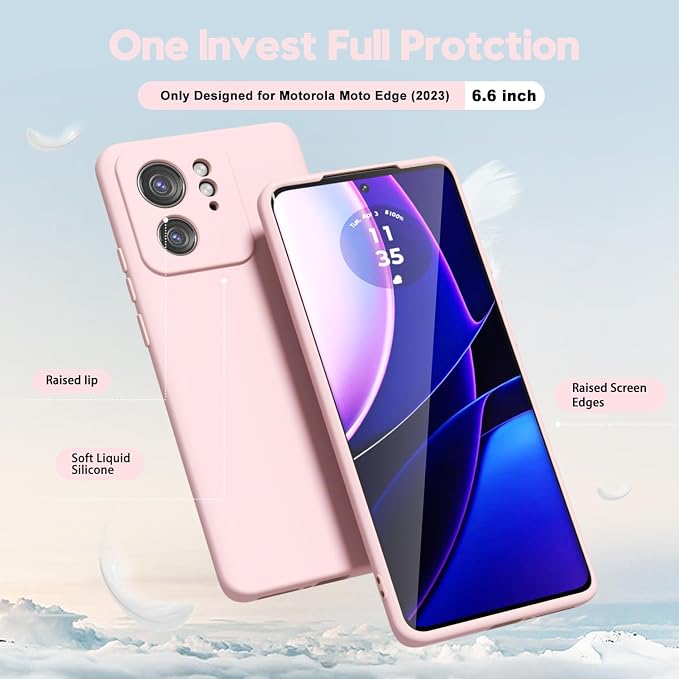 oakxco for Motorola Moto Edge 2023 Phone Case Liquid Silicone, Thin Slim Soft Rubber Gel TPU Plain Protective Simple Cover for Women Girl Cute, Matte Solid Color Aesthetic, Pink Sand