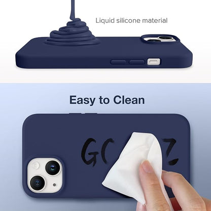 GONEZ Magnetic for iPhone 14 Case, Compatible with Magsafe, with Screen Protector + Camera Protector, Anti-Scratch Microfiber Lining, Liquid Silicone Shockproof Protective Phone Case, Midnight Blue