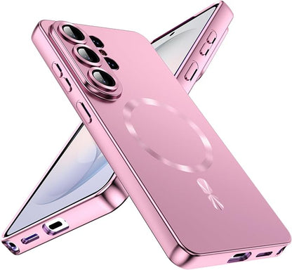 for Samsung Galaxy S26 Ultra Case,Luxury Plating Matte Case for Galaxy S26 Ultra Full Camera Lens Cover & Privacy Screen Protector Cute Women Girls Phone Cover for S 26 Ultra,Pink