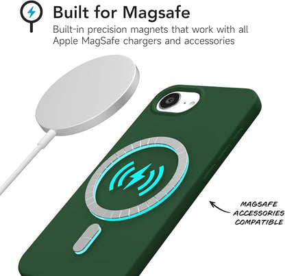 for iPhone 17e 16e Case Silicone Compatible with Magsafe Case, Ultra Slim Thin Magnetic Phone Cases Mag Safe, Cute Soft Rubber Gel TPU Matte Plain Wireless Charging Cover for Women, Dark Green
