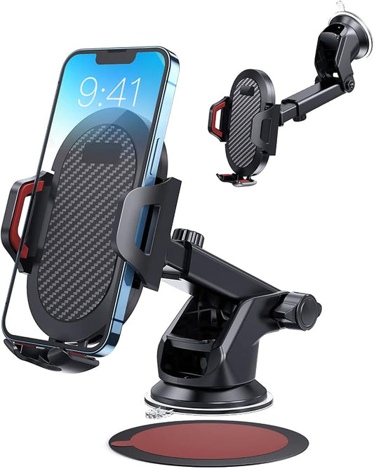 Car Phone Holder Mount, [Strong Suction Cup] [Military Grade Durable] for Windshield and Dashboard, Adjustable Long Arm Compatible with iPhone 17 16 15 14 Pro Max and All Smartphones,Red