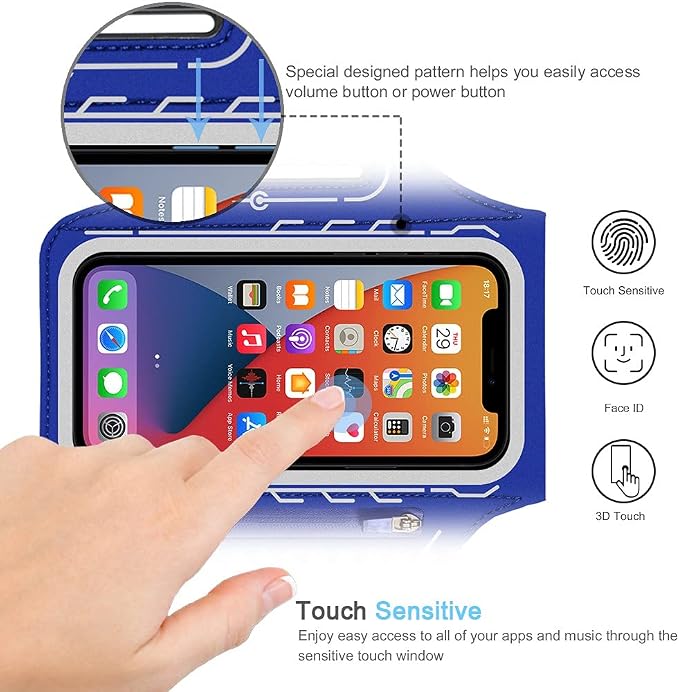 Armband for iPhone Pro Max 17 16 15 14 13 12 Plus/AIR with Airpods Holder, Gym Workouts Running Phone Arm Band (Navy Blue)