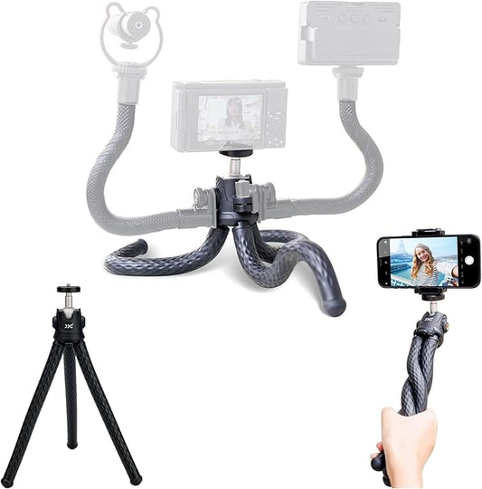 JJC 2 in 1 Flexible Mini Tripod Bendable Octopus Stand and Selfie Stick for Canon EOS M50 M6 R7 R10 G7X Sony ZV-1F ZV-1 RX100 A6100 A6400 Fujifilm X-T5 X-T4 X-T30 & More Camera [Phone Clamp Included]
