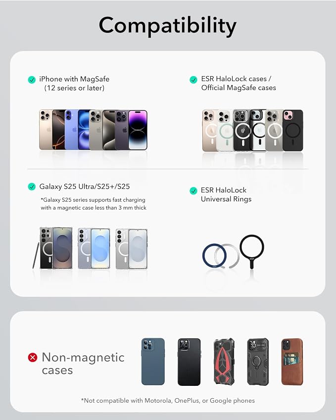 ESR for MagSafe Car Mount Charger, for Magsafe Car Charger, Dashboard Suction Cup Magnetic Car Mount, 360° Rotation, Magnetic Car Phone Holder for iPhone 17e/17/16/15/14/13/12, S26/S25, Fast Charging