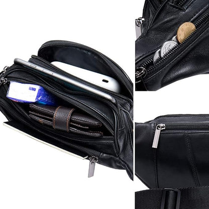 Hebetag Leather Fanny Pack Waist Bag for Men Women Travel Hiking Running Hip Bum Belt Slim Cell Phone Purse Wallet Pouch