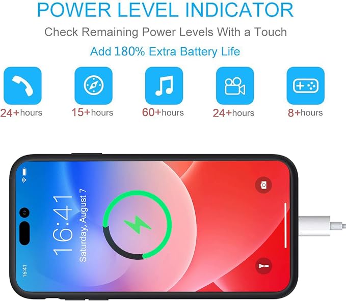 Battery Case for iPhone 14 Pro, 10000mAh Portable Protective Charging Case with Wireless Charging Compatible with iPhone 14 Pro (6.1 inch) Rechargeable Battery Pack Charger Case with Carplay (Black)