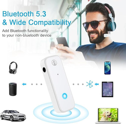 JXTZ Bluetooth Aux Adapter for Car, 2 in 1 Bluetooth Transmitter Receiver for Hands-Free Call, Noise Cancelling 3.5mm AUX Wireless 5.3 Receiver for Car Home Audio System Headphones White