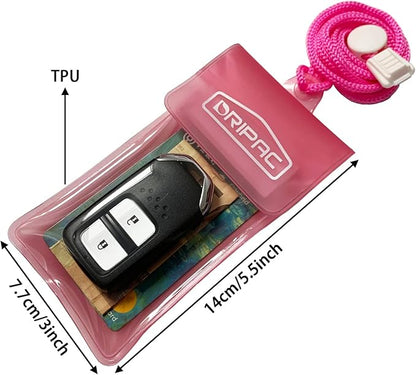 DRIPAC Waterproof Car Key FOB Case Waterproof Wallet Waterproof Holder Pouch For Key ID Badge Credit Card Money（Black+Pink）