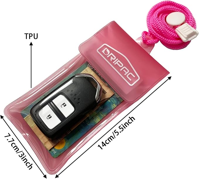 DRIPAC Waterproof Car Key FOB Case Waterproof Wallet Waterproof Holder Pouch For Key ID Badge Credit Card Money（Pink）