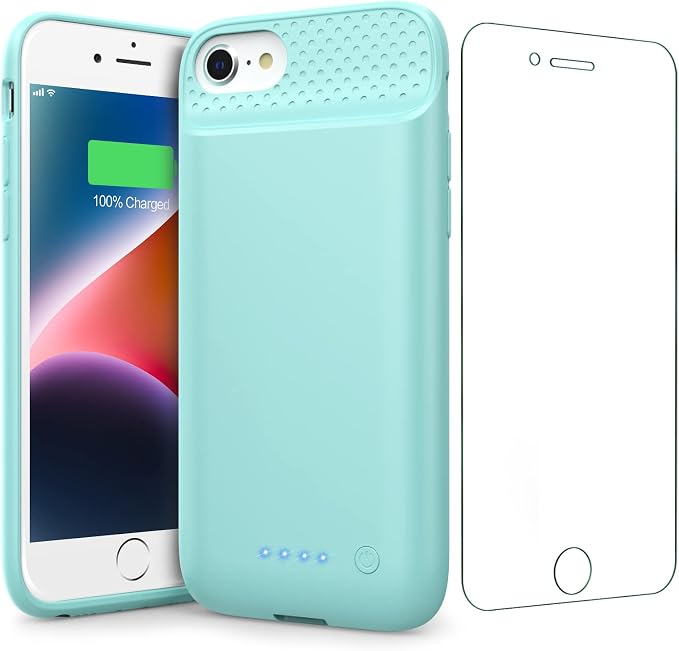 Battery Case for iPhone 8/7/6s/6/SE (2022/2020),[2025 Upgraded] 7000mAh Ultra-Slim Portable Extended Charger Cover for iPhone 8/7/6s/6/SE (2022/2020) Charging Case (4.7 Inch)-Green