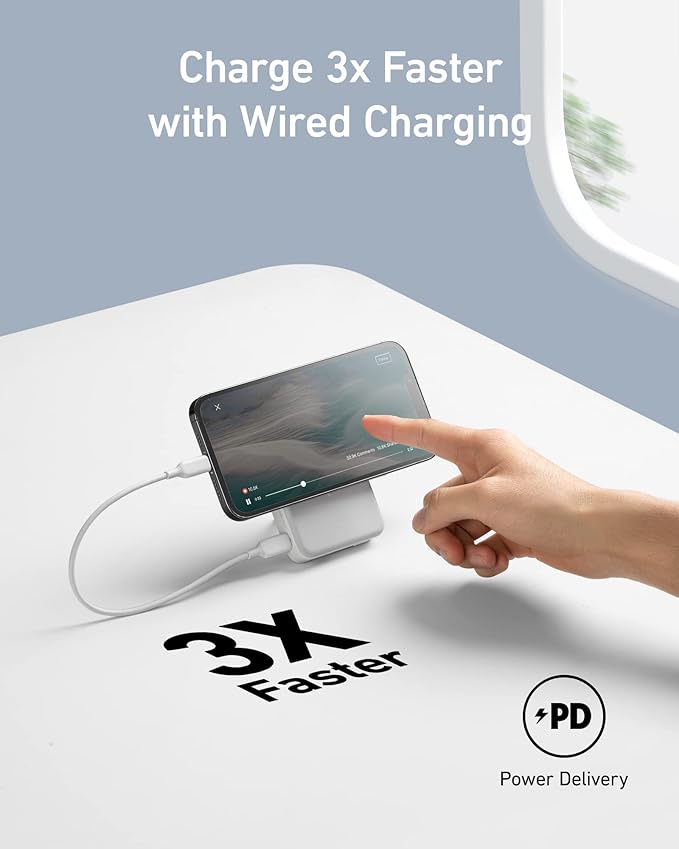 Anker 633 Magnetic Battery, 10,000mAh Wireless Portable Charger, 20W USB-C Power Bank with Stand, Magsafe-Compatible for iPhone 16/15/14 Series (White)