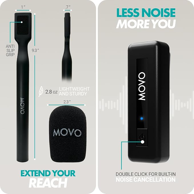 Movo Wireless Mini UC Ultra Compact Wireless Lavalier Microphone for iPhone 15/16/17 and up with WMX-HM Handheld Adapter - Lapel Mic with Handle Mount for Content Creators, Interviews, Reporting