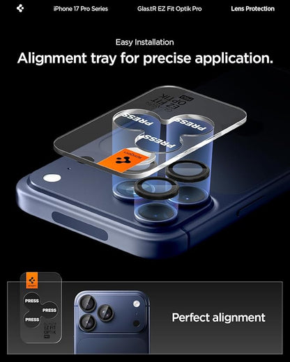 Spigen Camera Lens Screen Protector [GlasTR EZ Fit Optik Pro] Designed for iPhone 17 Pro Max | iPhone 17 Pro | iPhone 16 Pro Max | 16 Pro | iPhone 15 Pro Max | 15 Pro - Black [2 Pack]