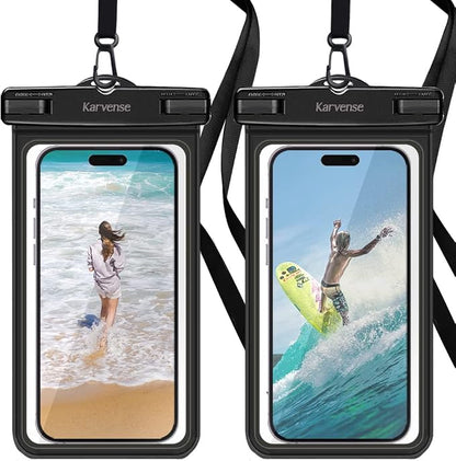 Waterproof Phone Pouch/Case, Water Proof Phone Pouch for iPhone & Samsung Galaxy, Universal Large IPX8 Phone Water Protector Pouch for Travel, Vacation, Beach, Cruise Essentials- 2 Pack