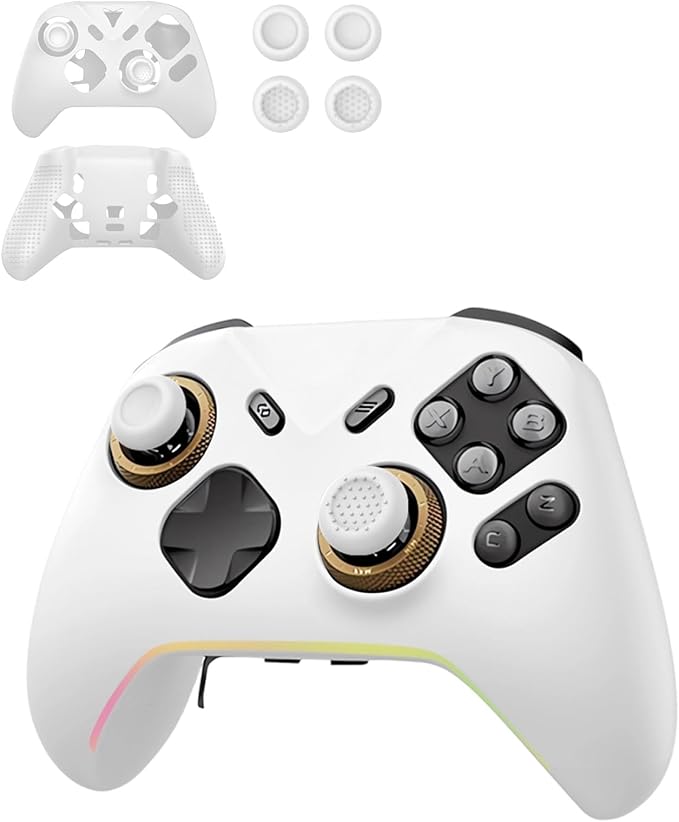 Silicone Protective Case for Flydigi Vader 5 Pro Wireless Controller, Full-Body Protective Cover with Precise Cutout, Shockproof Dustproof Protector Sleeve & Scratch-Resistant Sleeve (White)