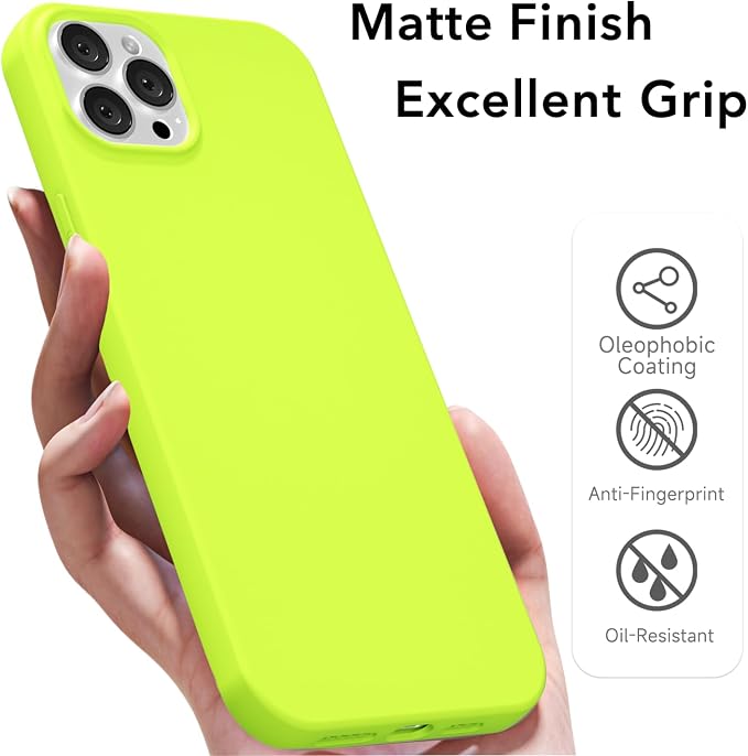 for iPhone 12/12 Pro Case Silicone Compatible with Magsafe Case, Ultra Slim Thin Magnetic Phone Cases Mag Safe, Cute Soft Rubber Gel Matte Plain Wireless Charging Cover for Women, Neon Green